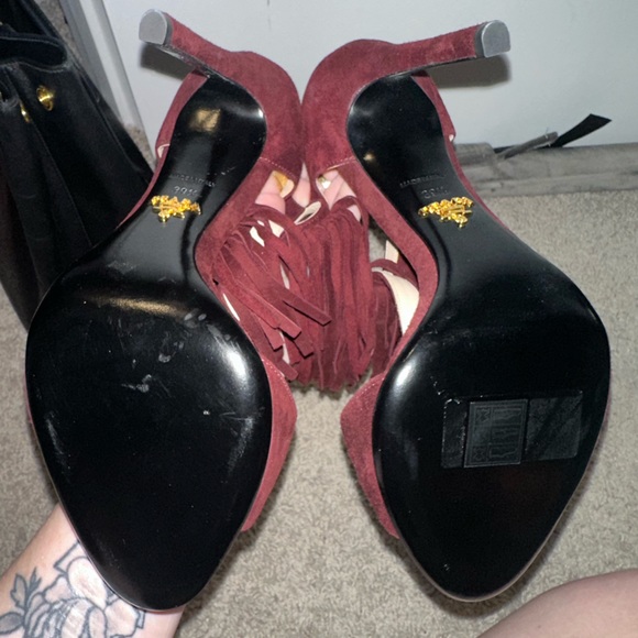 Prada Suede Fringe Trim Accent T Sandals Size IT 39.5 - Picture 5 of 6